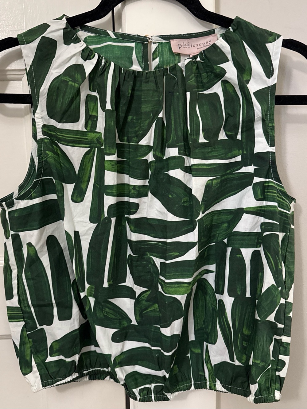 Philosophy White Top with Green Brushstroke Print